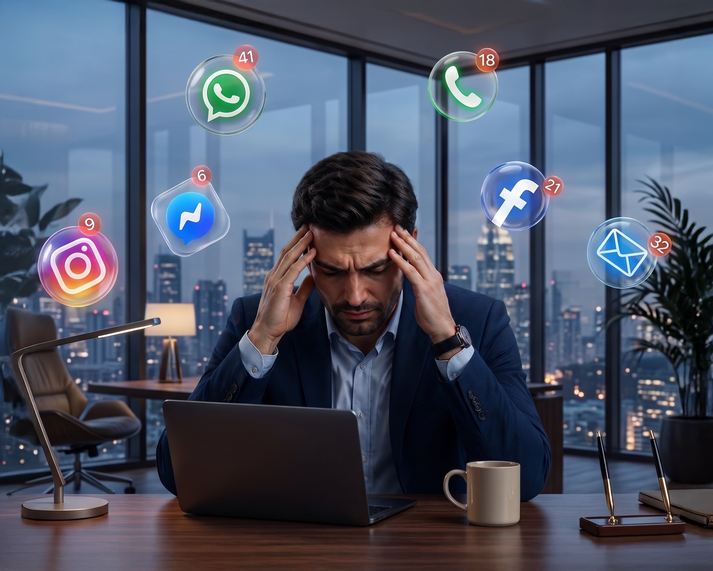 Hombre de negocios revisando información en su computadora