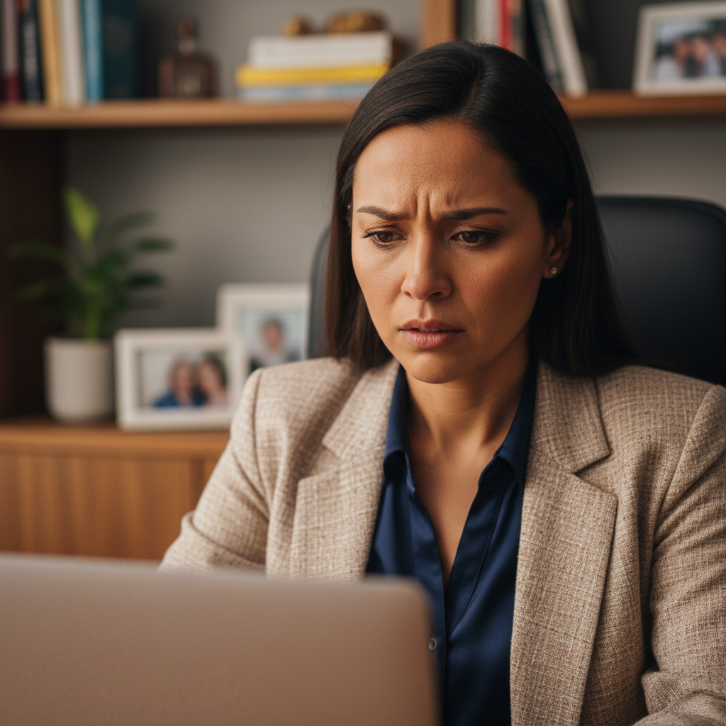 Mujer de negocios revisando información en su computadora